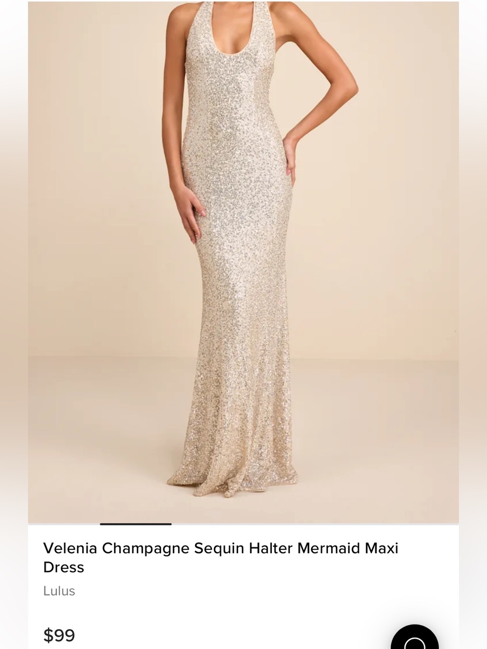 Lulu's Champagne Sequin Halter Maxi Dress